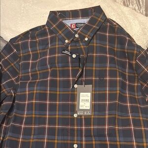Chaps Men's Navy and Orange Plaid Shirt